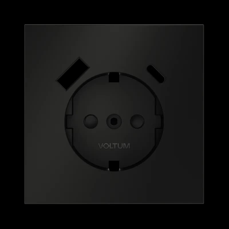 Накладка для розетки с заземлением и защитными шторками, с USB A+C, S70 (черный матовый)