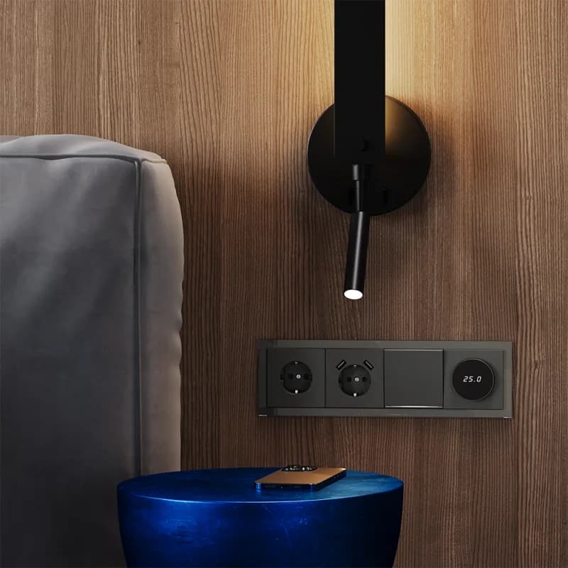 Выключатель встраиваемый VOLTUM S70 одноклавишный с подсветкой 10А, (титан)