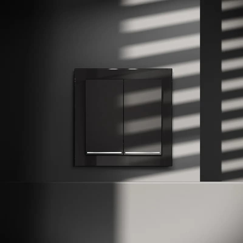Выключатель встраиваемый VOLTUM S70 двухклавишный с подсветкой 10А, (черный матовый)