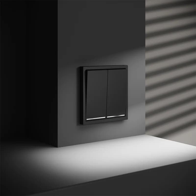 Проходной переключатель встраиваемый VOLTUM S70 двухклавишный с подсветкой 10А, (черный матовый)