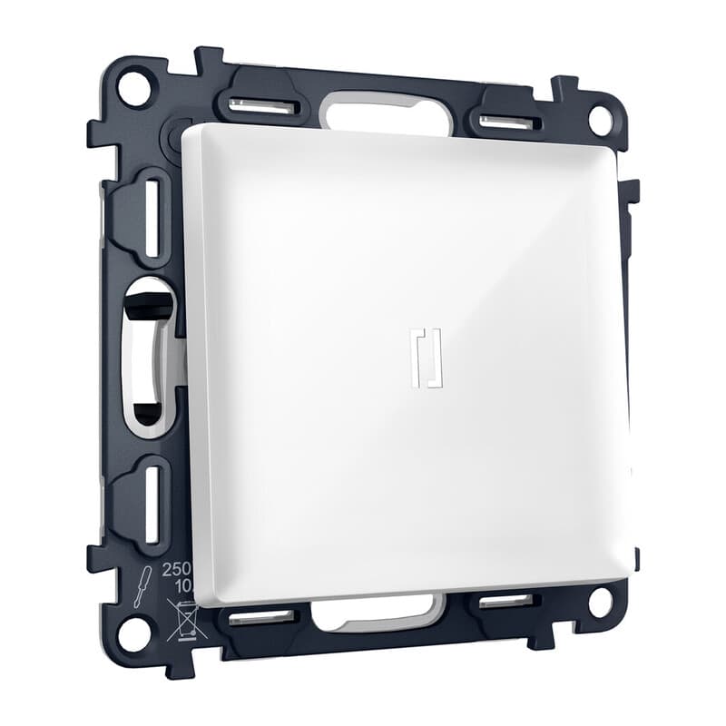 Комплект механизма 1-кл выключателя с самовозвратом с подсветкой 5600K ALFA Белый глянец QUANT (AP1020, VM113, G14W)