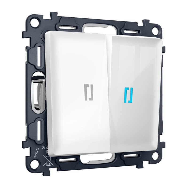 Комплект механизма 2-кл выключателя с подсветкой 10000K ALFA Белый глянец QUANT (AP1040, VM115, G17B)