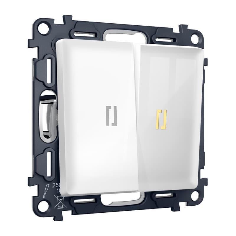 Комплект механизма 2-кл проходного выключателя с подсветкой 3200K ALFA Белый глянец QUANT (AP1040, VM120, G22Y)