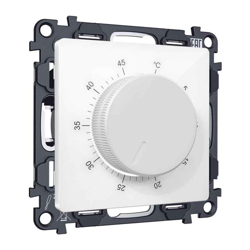 Комплект механизма терморегулятора с датчиком для теплого пола с подсветкой 16A-250V ALFA Белый глянец QUANT (AP1057, VM1381)