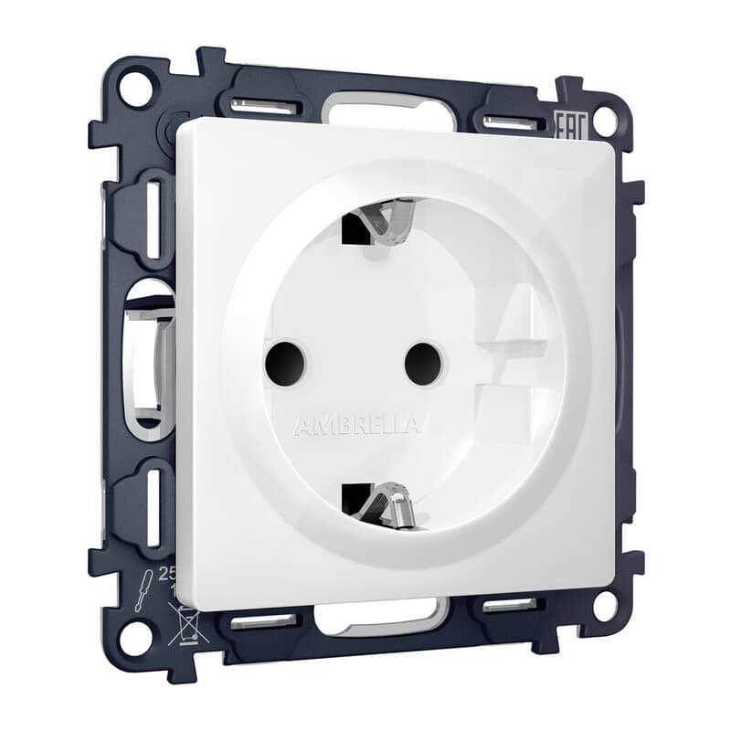 Комплект механизма электрической розетки ALFA Белый глянец с/з с шторками QUANT (AP1070, VM141)