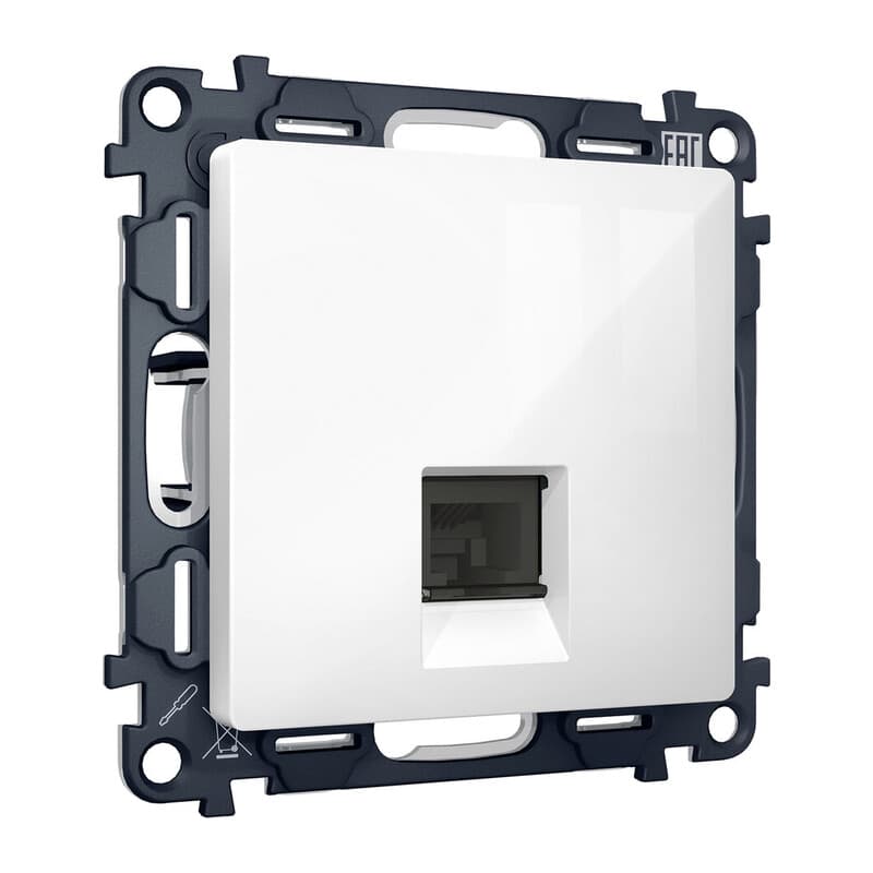 Комплект механизма телефонной розетки ALFA Белый глянец RJ-11(4P4C) с шторкой QUANT (AP1120, VM190)