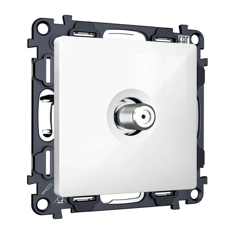 Комплект механизма TV розетки SAT 5-2400MHz 3.5dB ALFA Белый глянец QUANT (AP1130, VM215)