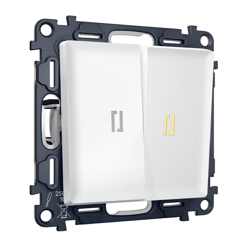 Комплект механизма 2-кл выключателя с самовозвратом с подсветкой 3200K ALFA Белый матовый QUANT (AP1240, VM129, G11Y)