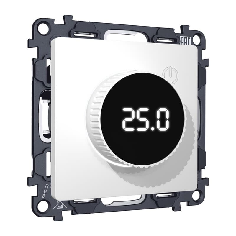 Комплект механизма терморегулятора теплого пола с цифровым дисплеем с подсветкой 16A-250V ALFA Белый матовый QUANT (AP1258, VM1385)