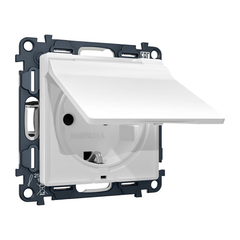 Комплект механизма электрической розетки ALFA Белый матовый с/з с шторками и крышкой IP44 QUANT (AP1280, VM141)