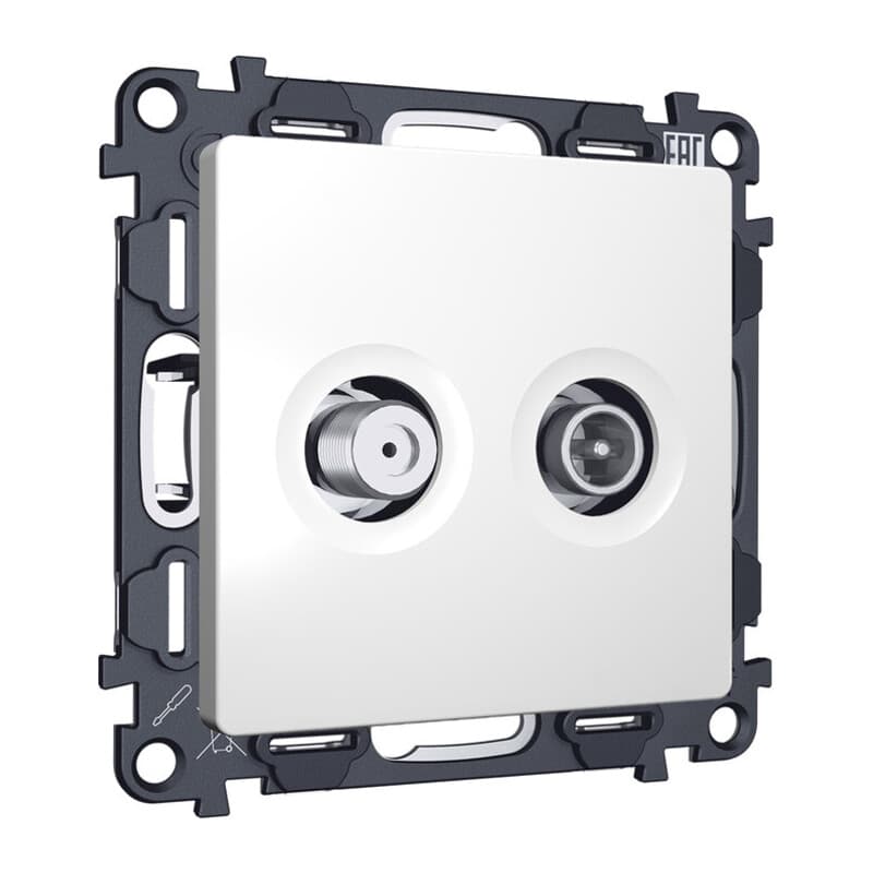 Комплект механизма розетки TV оконечной + SAT 5-862MHz 3.5dB/950-2150MHz 3.5dB ALFA Белый матовый QUANT (AP1333, VM217)