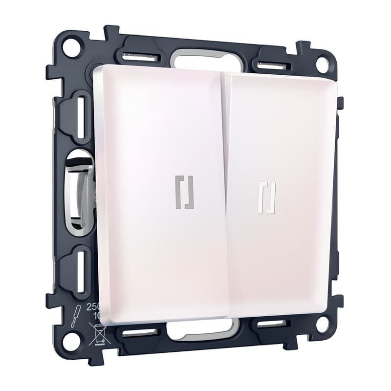 Комплект механизма 2-кл выключателя с подсветкой 5600K ALFA Жемчуг QUANT (AP2040, VM115, G14W)