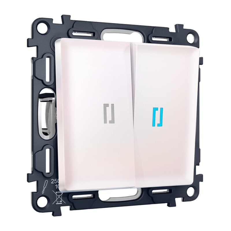 Комплект механизма 2-кл выключателя с подсветкой 10000K ALFA Жемчуг QUANT (AP2040, VM115, G17B)