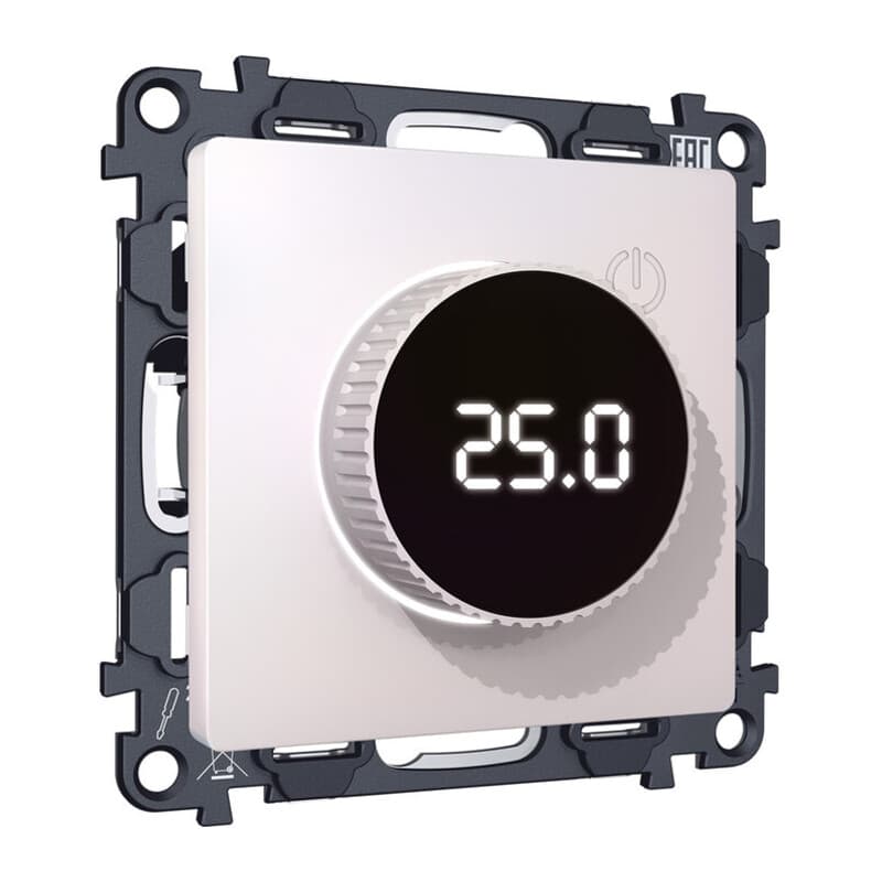 Комплект механизма терморегулятора с цифровым дисплеем с подсветкой и датчиком для теплого пола 16A-250V ALFA Жемчуг QUANT (AP2058, VM1385)