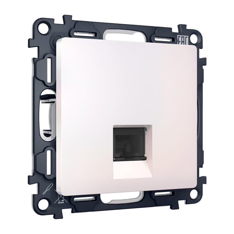 Комплект механизма компьютерной розетки RJ-45 экранированной с автоматической защитной шторкой ALFA Жемчуг QUANT (AP2120, VM185)