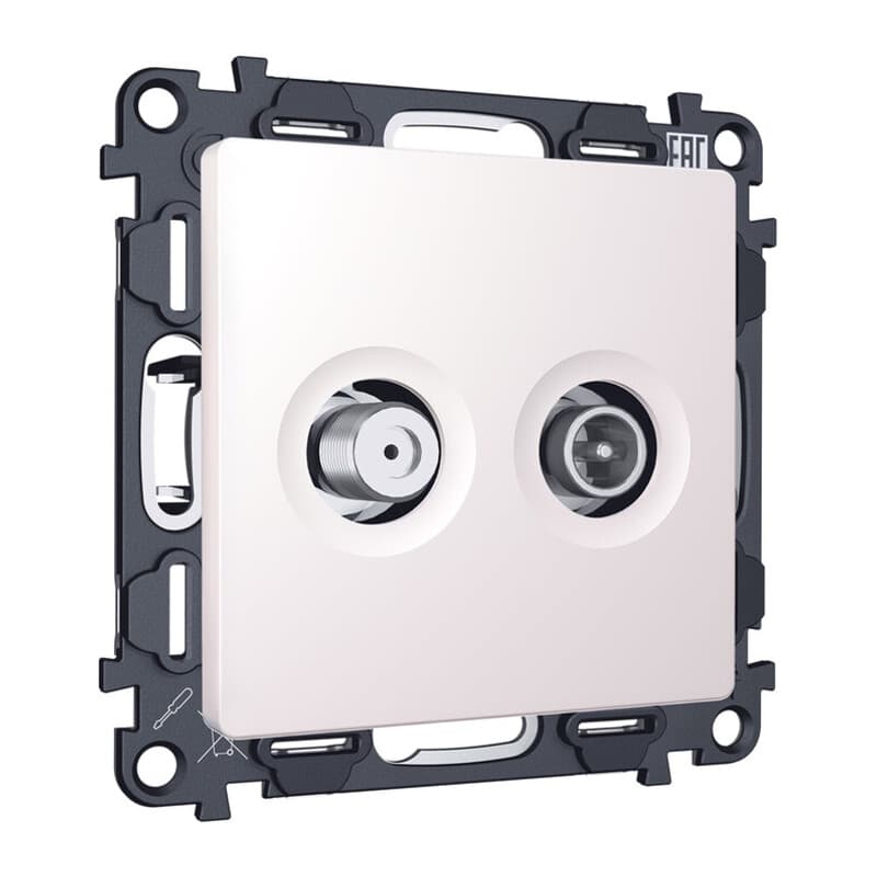 Комплект механизма розетки TV оконечной + SAT 5-862MHz 3.5dB/950-2150MHz 3.5dB ALFA Жемчуг QUANT (AP2133, VM217)