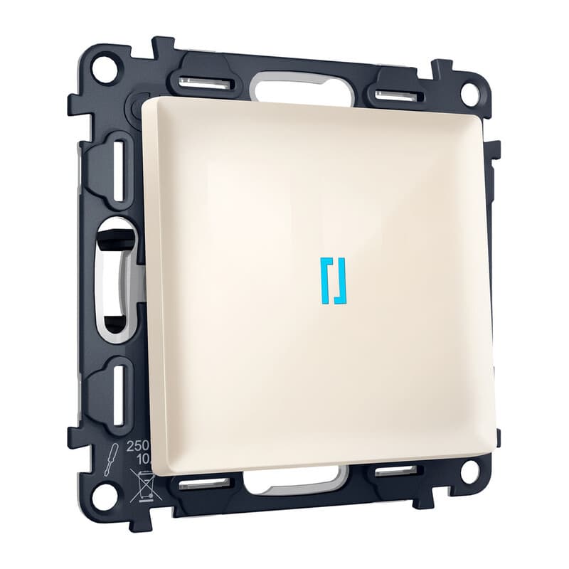 Комплект механизма 1-кл проходного выключателя с подсветкой 10000K ALFA Бежевый глянец QUANT (AP3020, VM105, G29B)