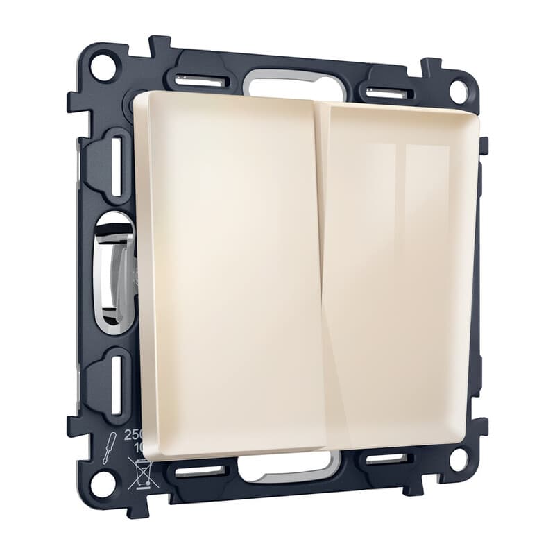 Комплект механизма 2-кл выключателя с самовозвратом ALFA Бежевый глянец QUANT (AP3030, VM129)