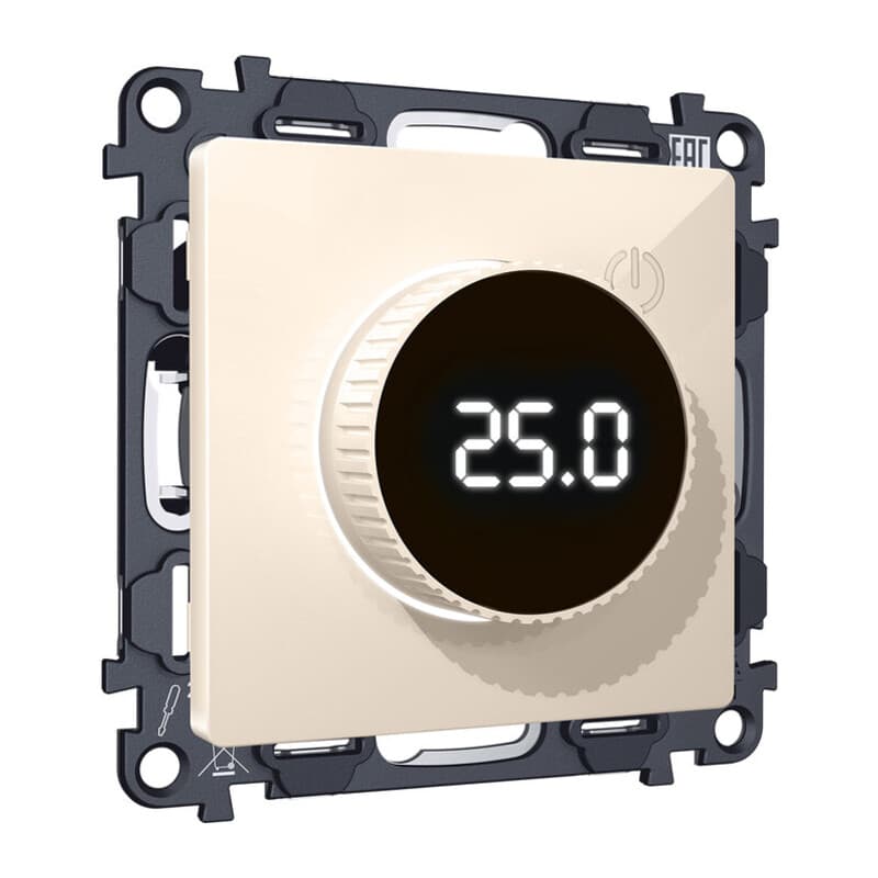 Комплект механизма терморегулятора с цифровым дисплеем с подсветкой и датчиком для теплого пола ALFA Бежевый глянец QUANT (AP3058, VM1385)