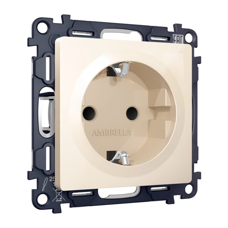 Комплект механизма электрической розетки ALFA Бежевый глянец с/з с шторками QUANT (AP3070, VM141)