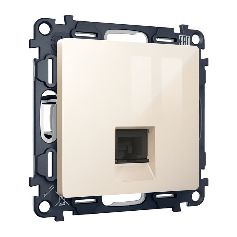 Комплект механизма компьютерной розетки ALFA Бежевый глянец RJ-45(8P8C) CAT6 с шторкой QUANT (AP3120, VM188)