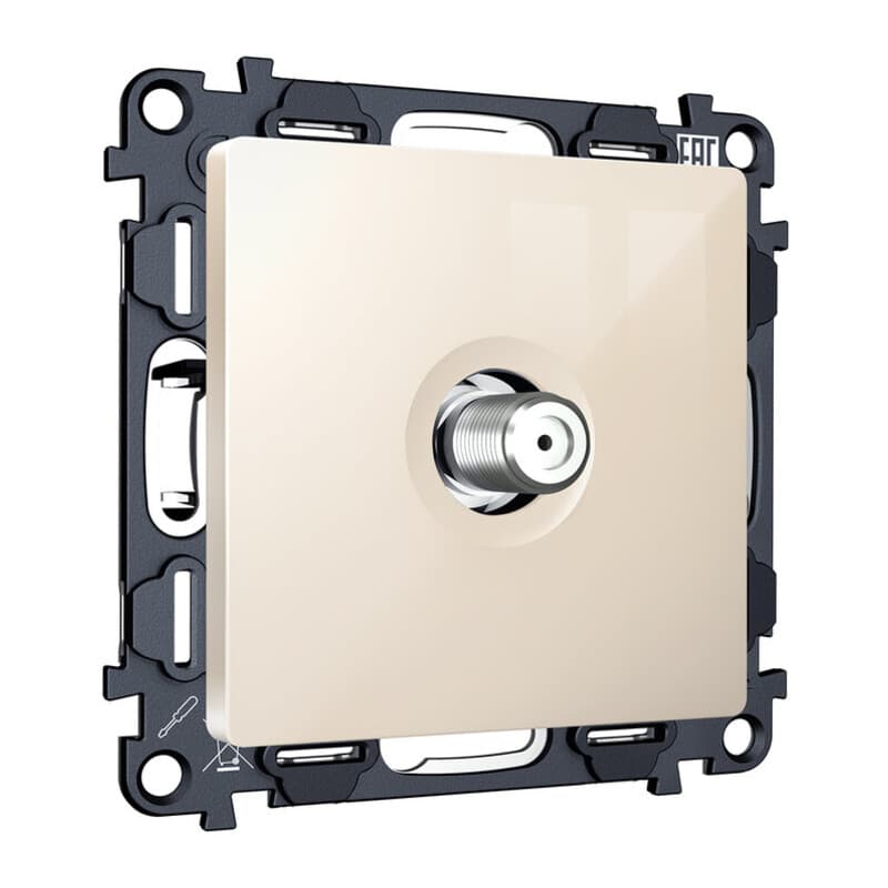 Комплект механизма TV розетки SAT 5-2400MHz 3.5dB ALFA Бежевый глянец QUANT (AP3130, VM215)