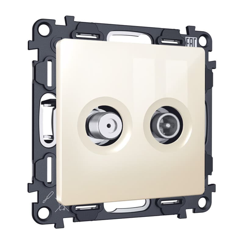 Комплект механизма розетки TV оконечной + SAT 5-862MHz 3.5dB/950-2150MHz 3.5dB ALFA Бежевый глянец QUANT (AP3133, VM217)