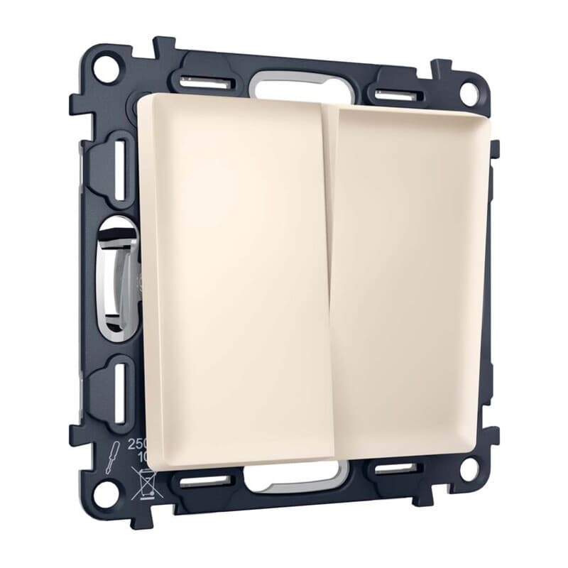Комплект механизма 2-клавишного перекрестного выключателя 10A-250V ALFA Бежевый матовый QUANT (AP3230, VM125)