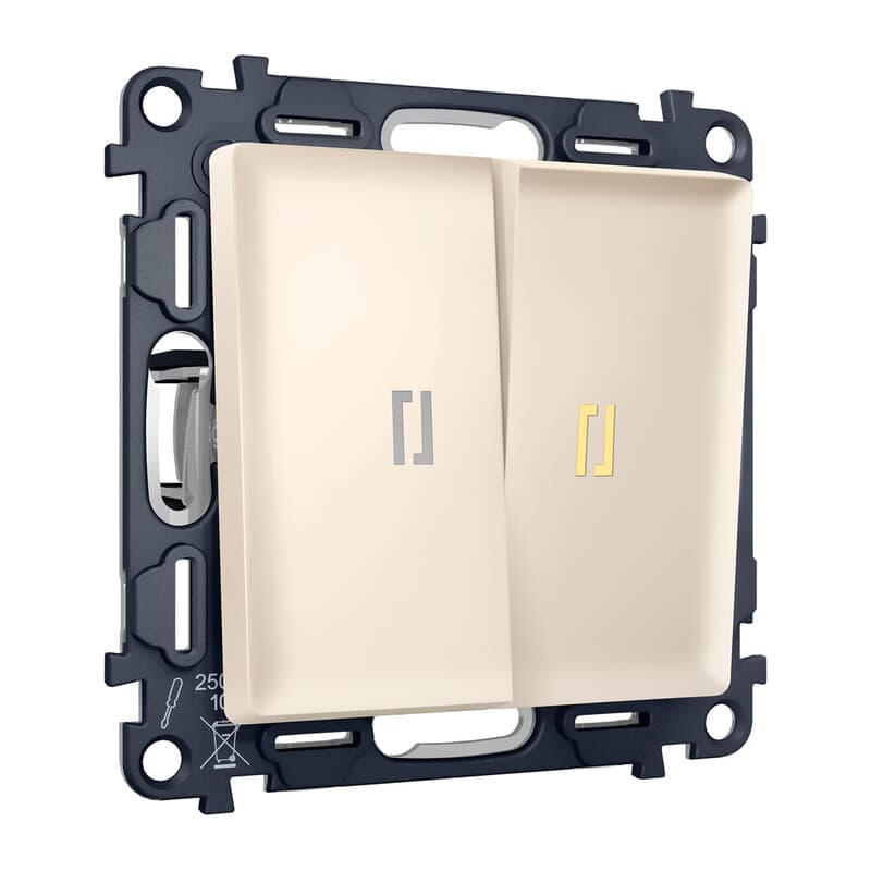 Комплект механизма 2-кл выключателя с подсветкой 3200K ALFA Бежевый матовый QUANT (AP3240, VM115, G11Y)