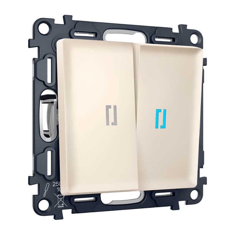 Комплект механизма 2-кл проходного выключателя с подсветкой 10000K ALFA Бежевый матовый QUANT (AP3240, VM120, G29B)