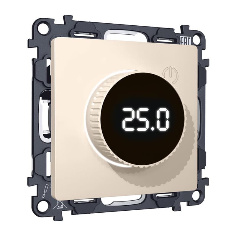 Комплект механизма терморегулятора с цифровым дисплеем с подсветкой и датчиком для теплого пола ALFA Бежевый матовый QUANT (AP3258, VM1385)