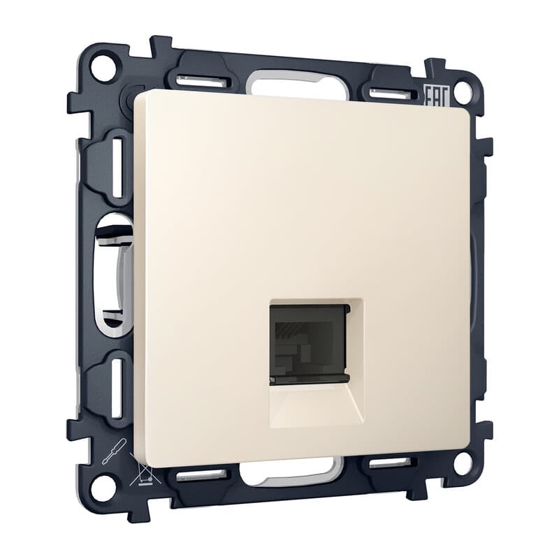 Комплект механизма компьютерной розетки ALFA Бежевый матовый RJ-45(8P8C) CAT6 с шторкой QUANT (AP3320, VM188)