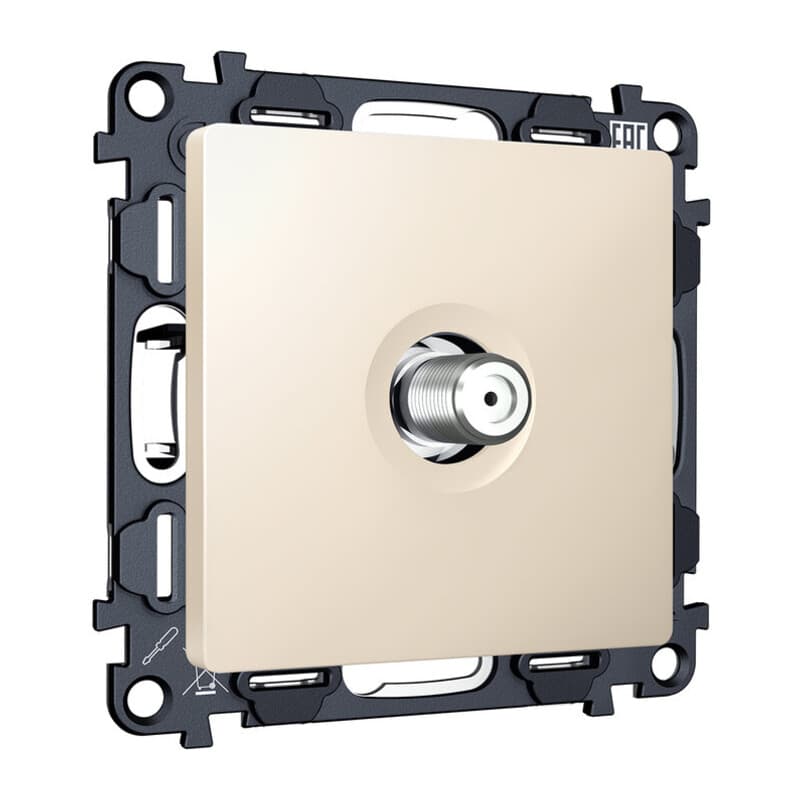 Комплект механизма TV розетки SAT 5-2400MHz 3.5dB ALFA Бежевый матовый QUANT (AP3330, VM215)