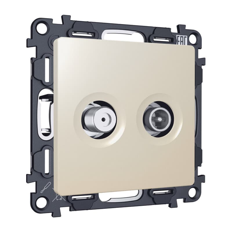 Комплект механизма розетки TV оконечной + SAT 5-862MHz 3.5dB/950-2150MHz 3.5dB ALFA Бежевый матовый QUANT (AP3333, VM217)