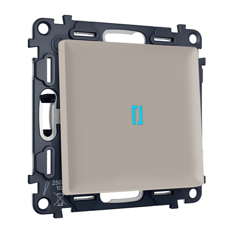 Комплект механизма 1-кл выключателя с самовозвратом с подсветкой 10000K ALFA Серо-бежевый матовый QUANT (AP3620, VM113, G17B)