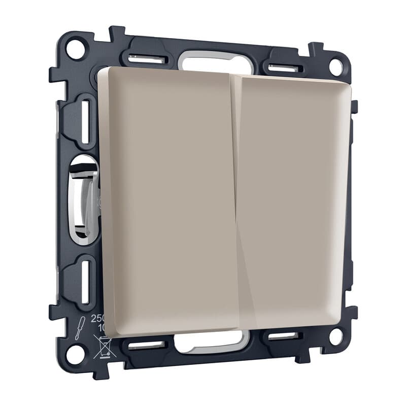 Комплект механизма 2-кл выключателя ALFA Серо-бежевый матовый QUANT (AP3630, VM115)