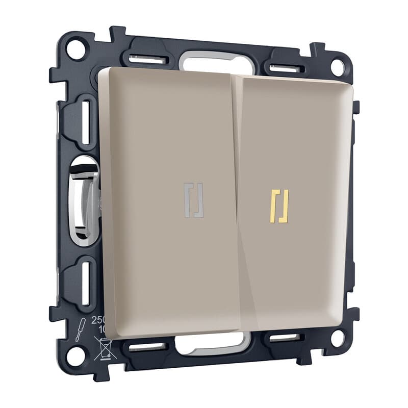 Комплект механизма 2-кл выключателя с самовозвратом с подсветкой 3200K ALFA Серо-бежевый матовый QUANT (AP3640, VM129, G11Y)