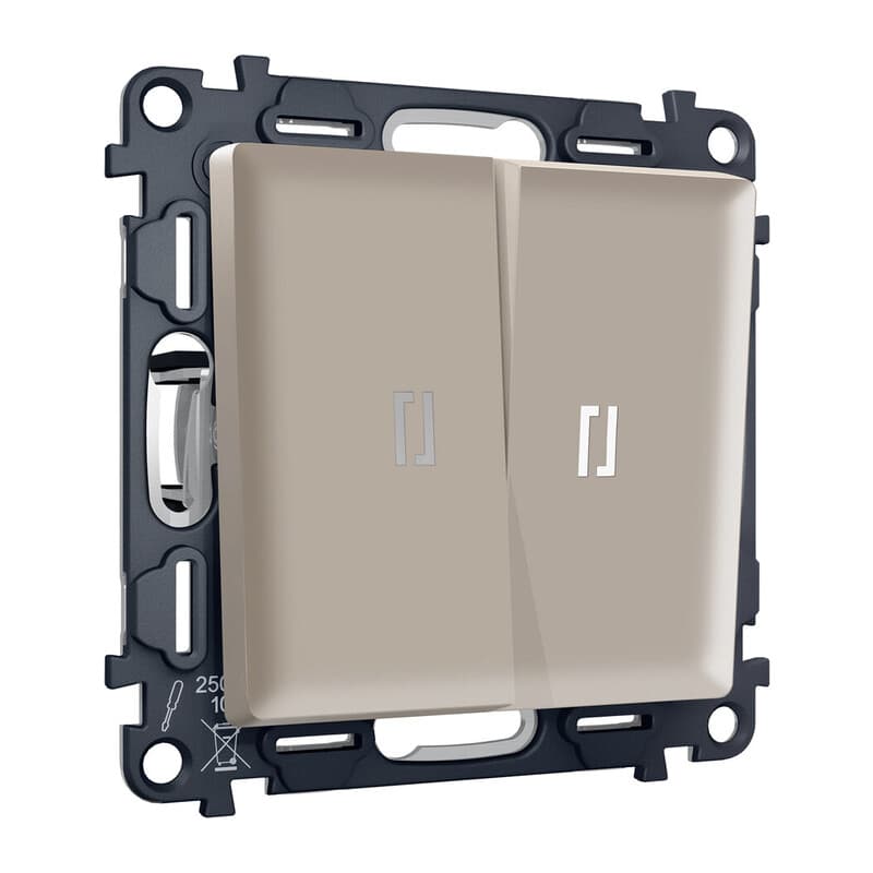 Комплект механизма 2-кл выключателя с самовозвратом с подсветкой 5600K ALFA Серо-бежевый матовый QUANT (AP3640, VM129, G14W)