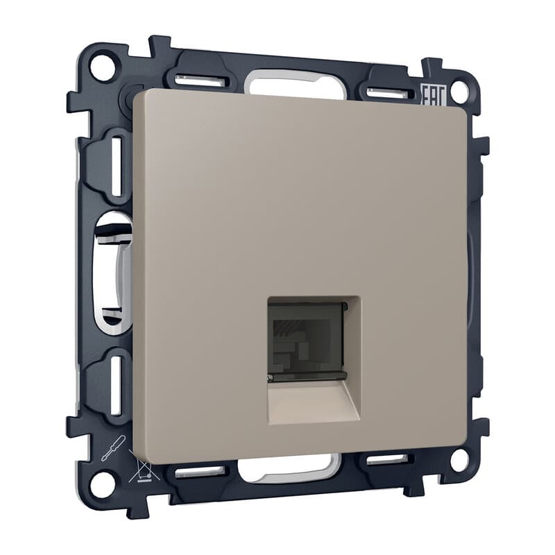 Комплект механизма телефонной розетки ALFA Серо-бежевый матовый RJ-11(4P4C) с шторкой QUANT (AP3720, VM190)