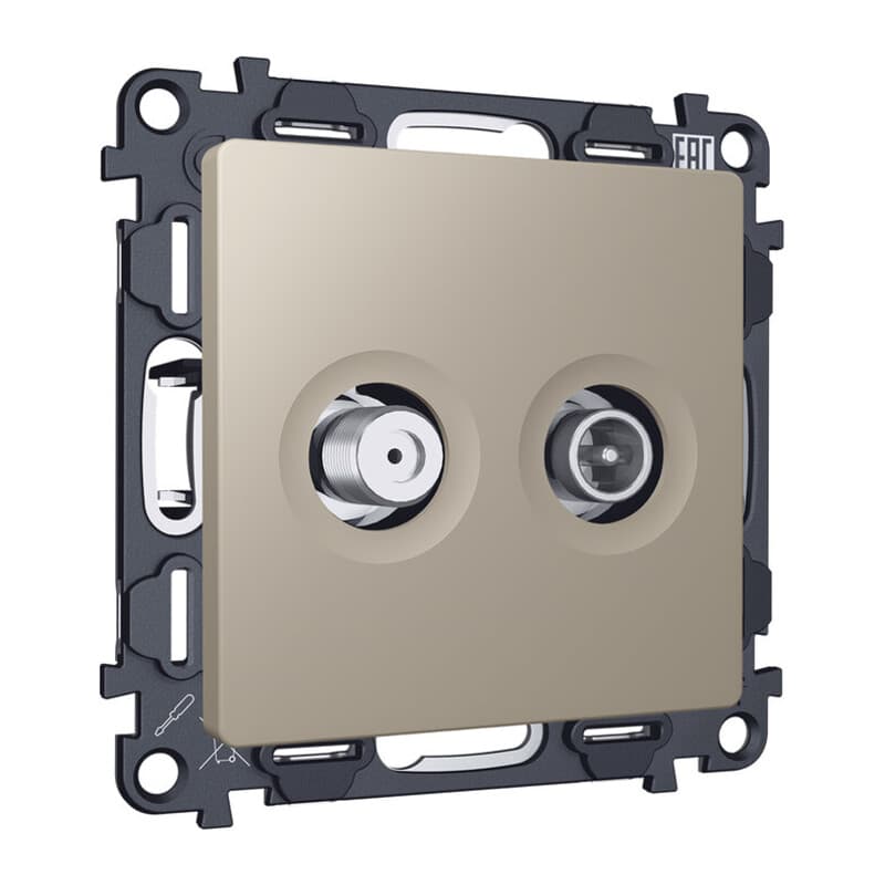 Комплект механизма розетки TV оконечной + SAT 5-862MHz 3.5dB/950-2150MHz 3.5dB ALFA Серо-бежевый матовый QUANT (AP3733, VM217)