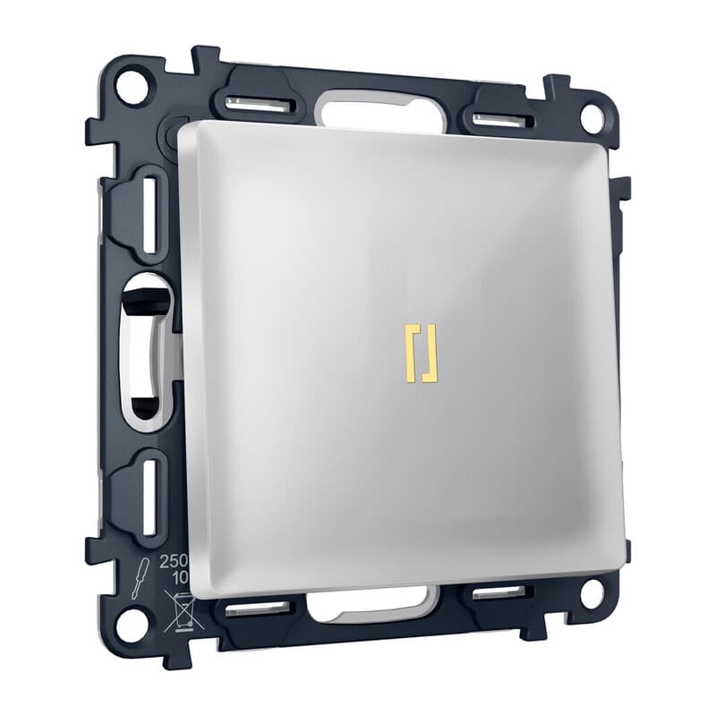 Комплект механизма 1-кл выключателя с подсветкой 3200K ALFA Серебро глянец QUANT (AP4020, VM101, G11Y)