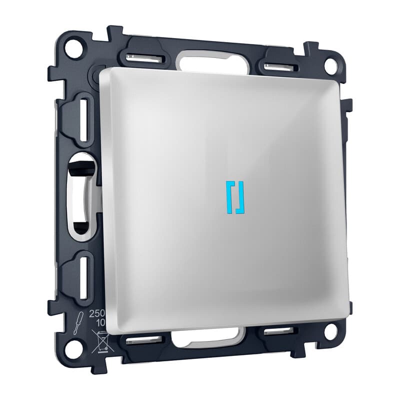 Комплект механизма 1-кл выключателя с подсветкой 10000K ALFA Серебро глянец QUANT (AP4020, VM101, G17B)