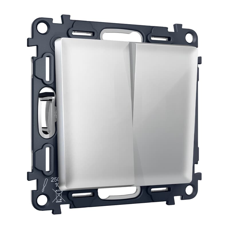 Комплект механизма 2-кл проходного выключателя ALFA Серебро глянец QUANT (AP4030, VM120)