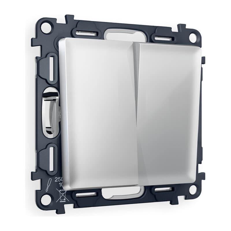 Комплект механизма 2-клавишного перекрестного выключателя 10A-250V ALFA Серебро глянец QUANT (AP4030, VM125)