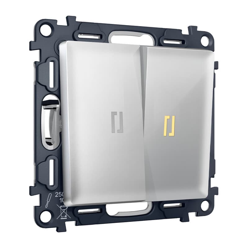 Комплект механизма 2-кл выключателя с подсветкой 3200K ALFA Серебро глянец QUANT (AP4040, VM115, G11Y)