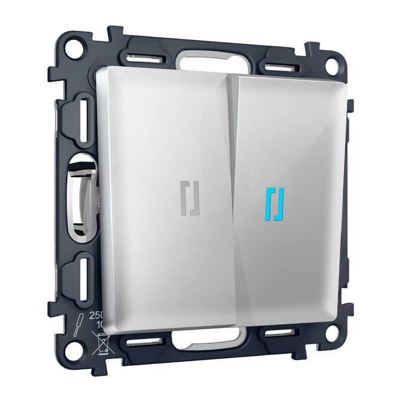 Комплект механизма 2-кл выключателя с подсветкой 10000K ALFA Серебро глянец QUANT (AP4040, VM115, G17B)