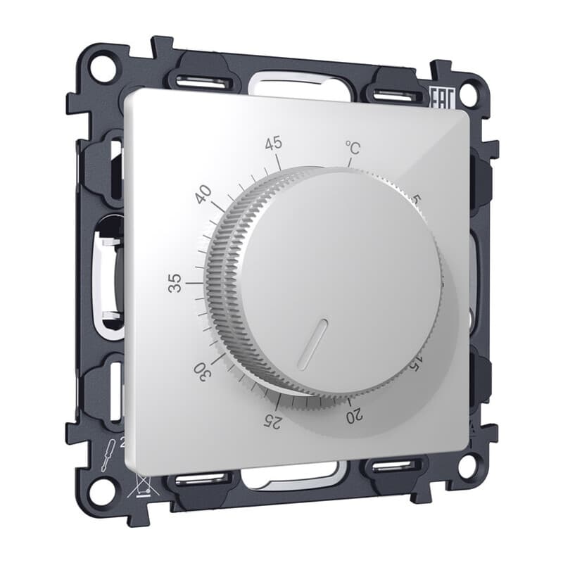 Комплект механизма терморегулятора с датчиком для теплого пола с подсветкой 16A-250V ALFA Серебро глянец QUANT (AP4057, VM1381)