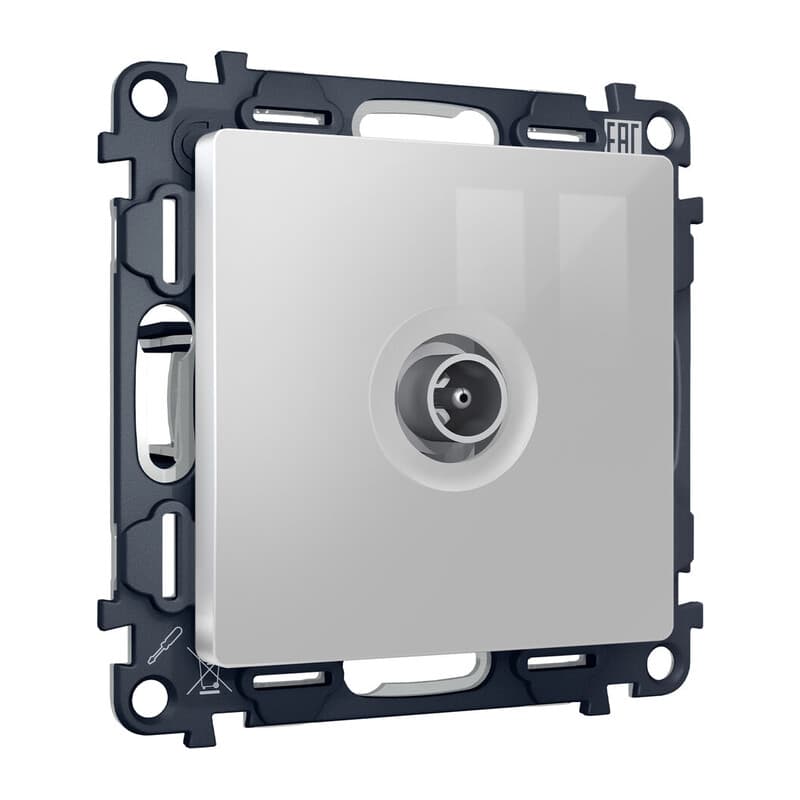 Комплект механизма TV розетки проходной ALFA Серебро глянец 5-1000 MHz 4dB QUANT (AP4130, VM211)