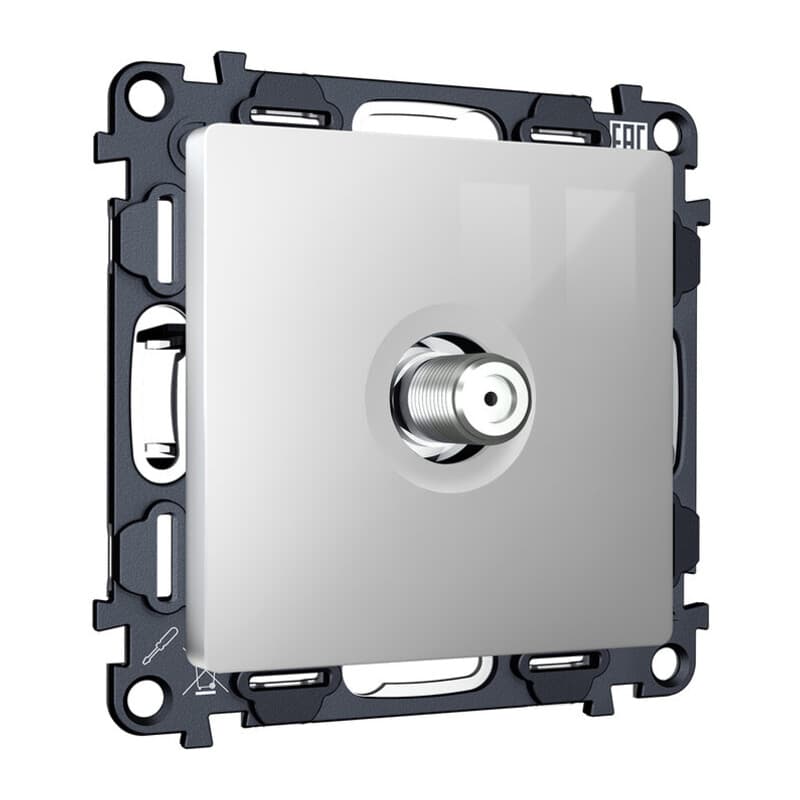 Комплект механизма TV розетки SAT 5-2400MHz 3.5dB ALFA Серебро глянец QUANT (AP4130, VM215)