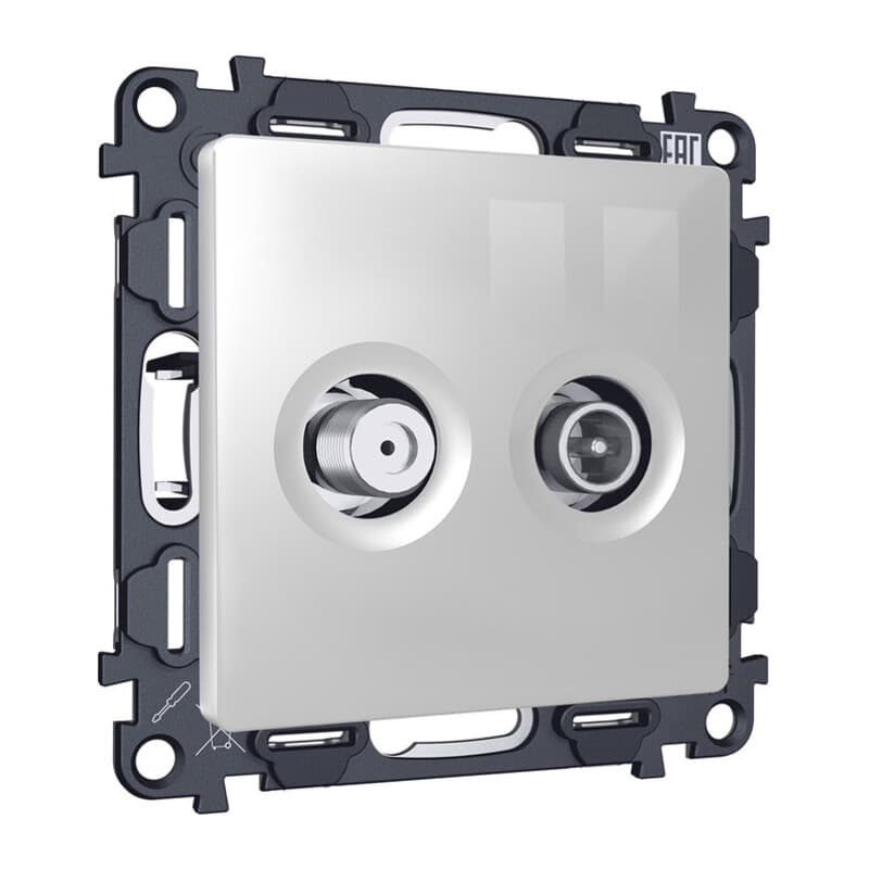 Комплект механизма розетки TV оконечной + SAT 5-862MHz 3.5dB/950-2150MHz 3.5dB ALFA Серебро глянец QUANT (AP4133, VM217)